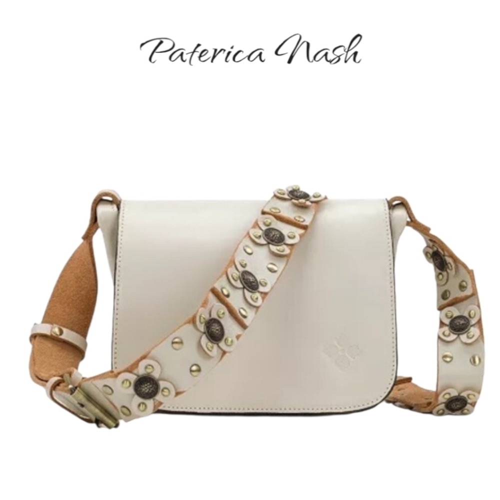 NWT Patricia Nash Cream Leather Square Flap Bag